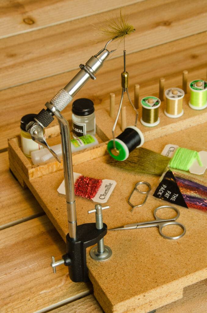 fly tying station with a c-clamp vise